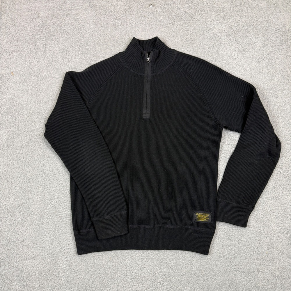 Polo Jeans Co Ralph Lauren Standard Issue Mens XL Black Ribbed 1/4 Zip Sweater